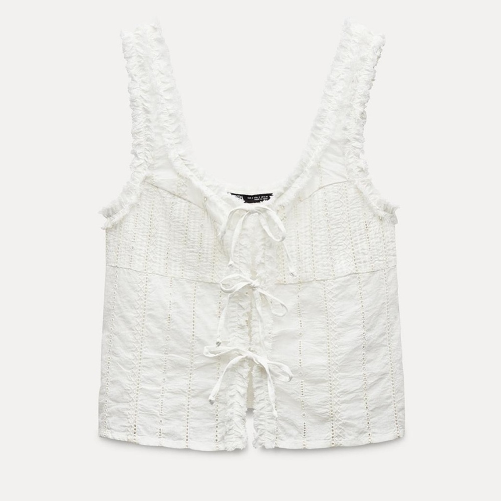 Zara White Ruffled Sleeveless Top - Picture 4 of 6